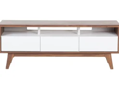 Tv-Mobel Dunkler Holzfarbton / Weis Mit 3 Schubladen 140 X 39 X 53 Cm Syracuse