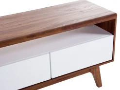 Tv-Mobel Dunkler Holzfarbton / Weis Mit 3 Schubladen 140 X 39 X 53 Cm Syracuse
