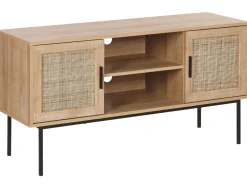 Tv-Mobel Heller Holzfarbton Rattan-Turen 120 X 39 X 63 Cm Pasco
