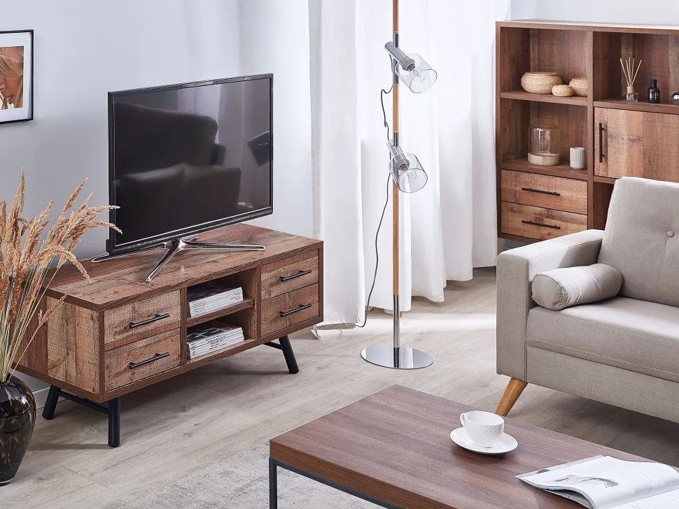 Tv-Mobel Heller Holzfarbton Mit 4 Schubladen 127 X 40 X 51 Cm Atlanta