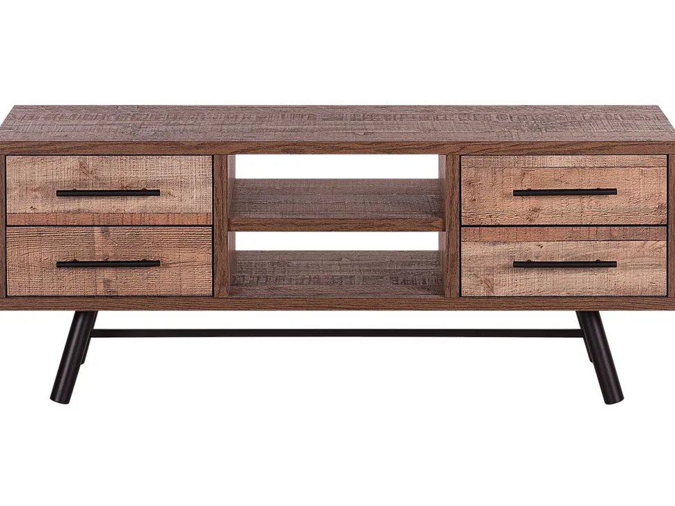 Tv-Mobel Heller Holzfarbton Mit 4 Schubladen 127 X 40 X 51 Cm Atlanta