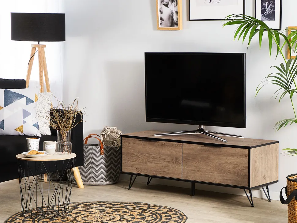 Tv-Mobel Heller Holzfarbton / Schwarz 120 X 40 X 46 Cm Halston