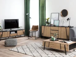 Tv-Mobel Heller Holzfarbton / Schwarz Mit Schublade 177 X 40 X 46 Cm Blackpool