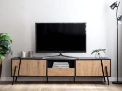 Tv-Mobel Heller Holzfarbton / Schwarz Mit Schublade 177 X 40 X 46 Cm Blackpool