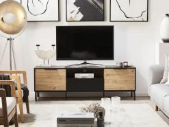 Tv-Mobel Schwarz / Heller Holzfarbton 160 X 41 X 52 Cm Arkley
