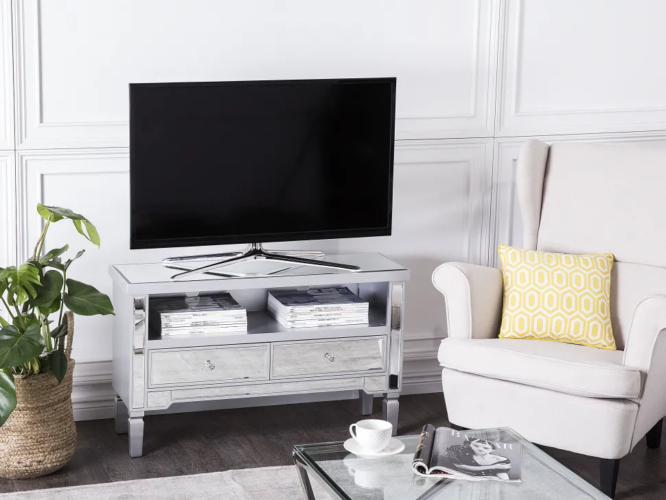 Tv-Mobel Spiegeleffekt Mit 2 Schubladen 100 X 33 X 60 Cm Nicea
