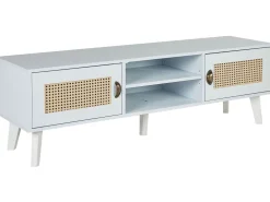 Tv-Mobel Weis / Heller Holzfarbton Rattan-Turen 140 X 39 X 45 Cm Parton