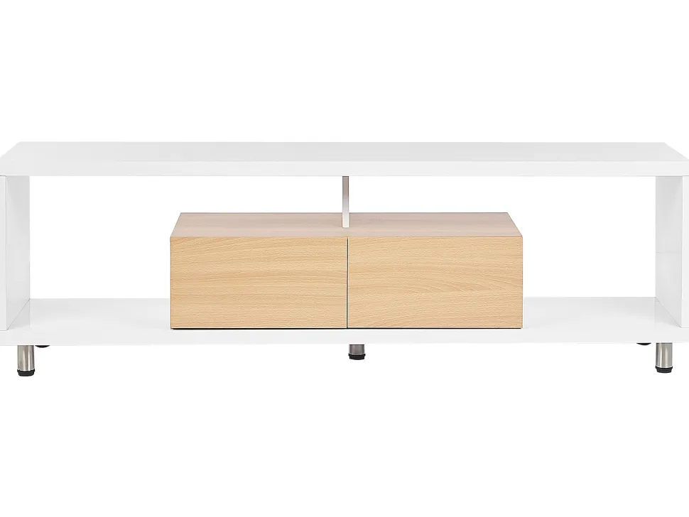 Tv-Mobel Weis / Heller Holzfarbton Mit 2 Schubladen 159 X 39 X 50 Cm Knox