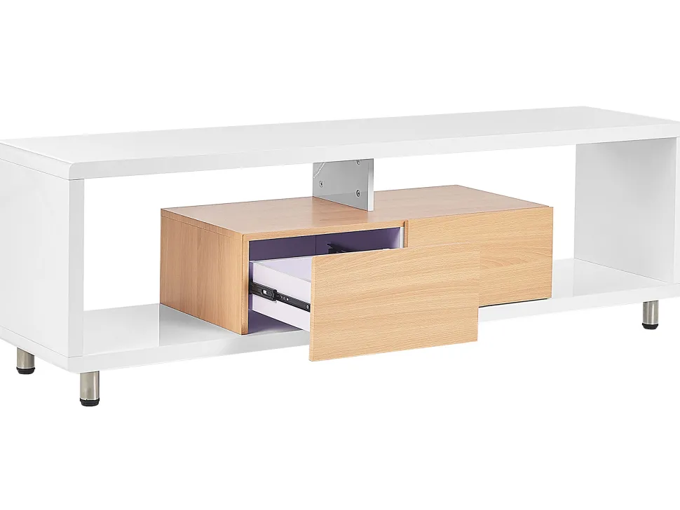 Tv-Mobel Weis / Heller Holzfarbton Mit 2 Schubladen 159 X 39 X 50 Cm Knox