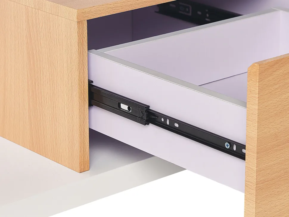 Tv-Mobel Weis / Heller Holzfarbton Mit 2 Schubladen 159 X 39 X 50 Cm Knox