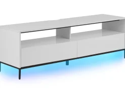 Tv-Mobel Weis / Hochglanz Mit Led-Beleuchtung 2 Schubladen 150 X 42 X 52 Cm Sydney