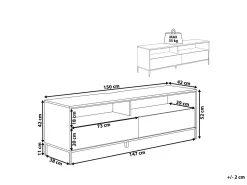 Tv-Mobel Weis / Hochglanz Mit Led-Beleuchtung 2 Schubladen 150 X 42 X 52 Cm Sydney