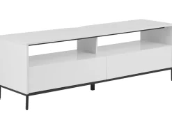 Tv-Mobel Weis / Hochglanz Mit Led-Beleuchtung 2 Schubladen 150 X 42 X 52 Cm Sydney