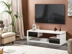 Tv-Mobel Weis / Schwarz Mit 2 Schubladen 140 X 39 X 43 Cm Spokan