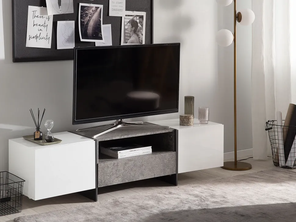 Tv-Mobel Weis Betonoptik Mit Led-Beleuchtung 162 X 39 X 43 Cm Russel
