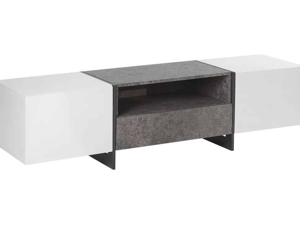 Tv-Mobel Weis Betonoptik Mit Led-Beleuchtung 162 X 39 X 43 Cm Russel