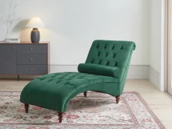 Velvet Chaise Lounge Dark Green Muret