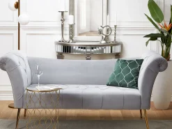Velvet Chaise Lounge Grey Nantilly