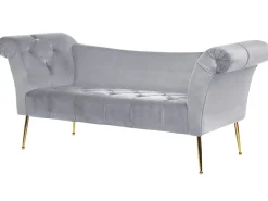 Velvet Chaise Lounge Grey Nantilly