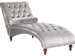Velvet Chaise Lounge Light Grey Muret