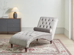Velvet Chaise Lounge Light Grey Muret