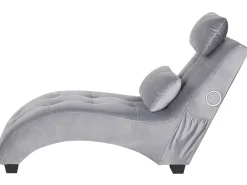 Velvet Chaise Lounge With Bluetooth Speaker Usb Port Grey Simorre