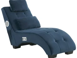 Velvet Chaise Lounge With Bluetooth Speaker Usb Port Blue Simorre