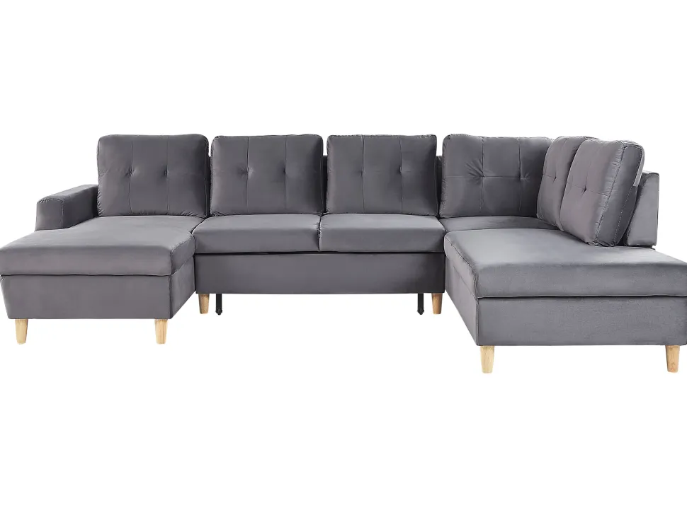 Velvet Corner Sofa Bed With Storage Grey Lerum