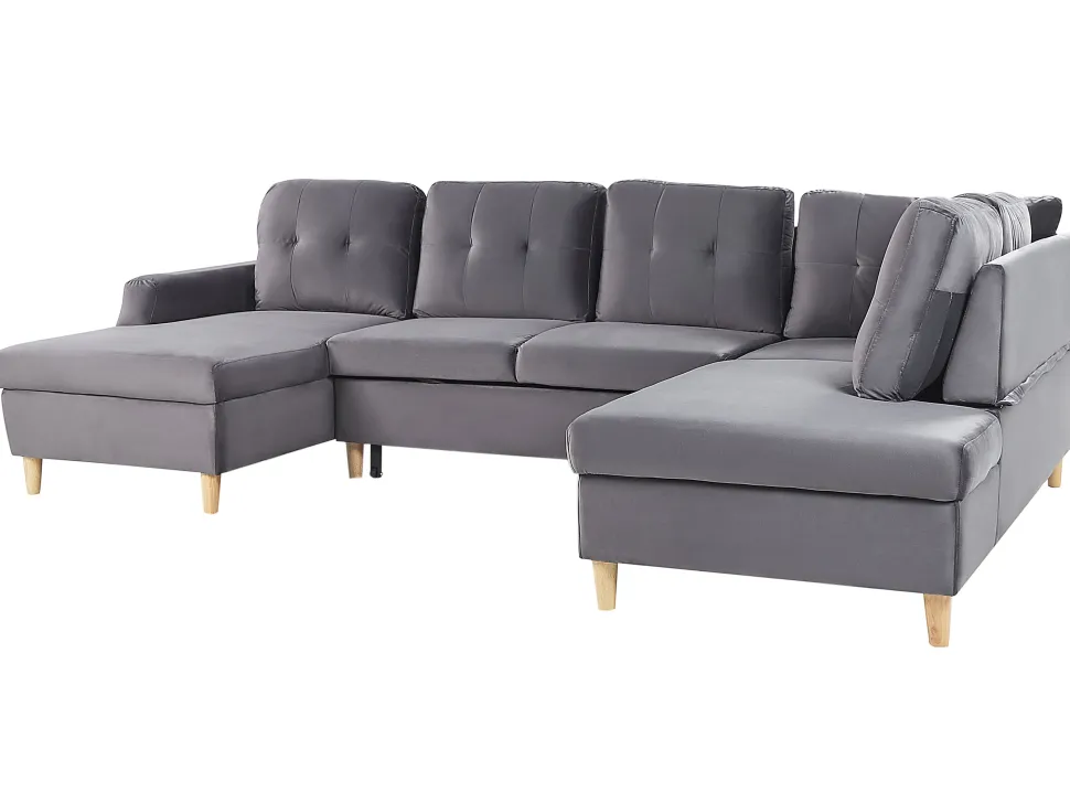 Velvet Corner Sofa Bed With Storage Grey Lerum