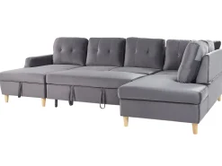 Velvet Corner Sofa Bed With Storage Grey Lerum