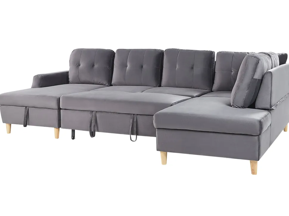 Velvet Corner Sofa Bed With Storage Grey Lerum