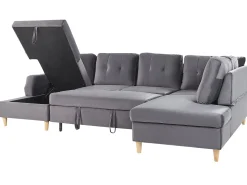 Velvet Corner Sofa Bed With Storage Grey Lerum