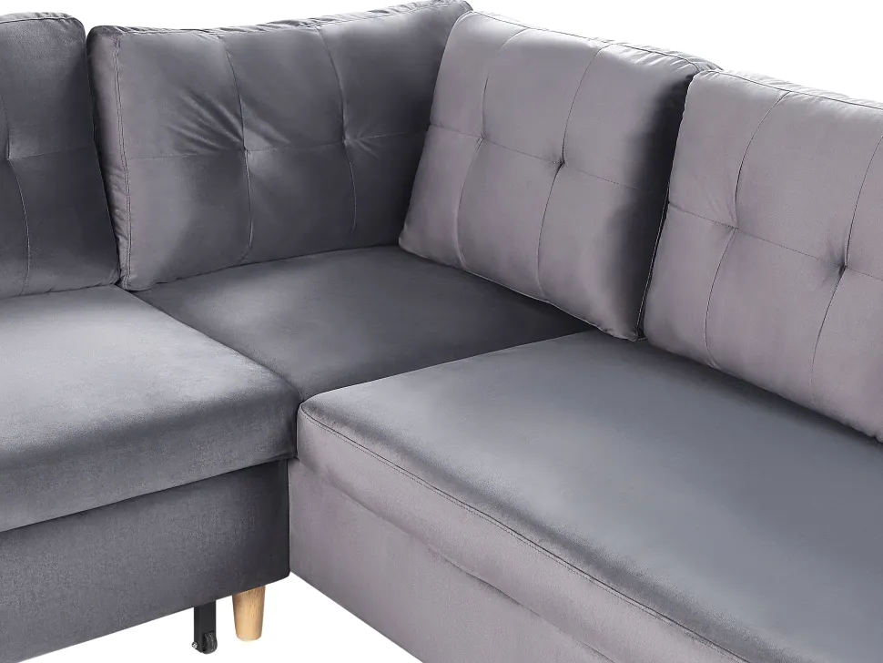 Velvet Corner Sofa Bed With Storage Grey Lerum
