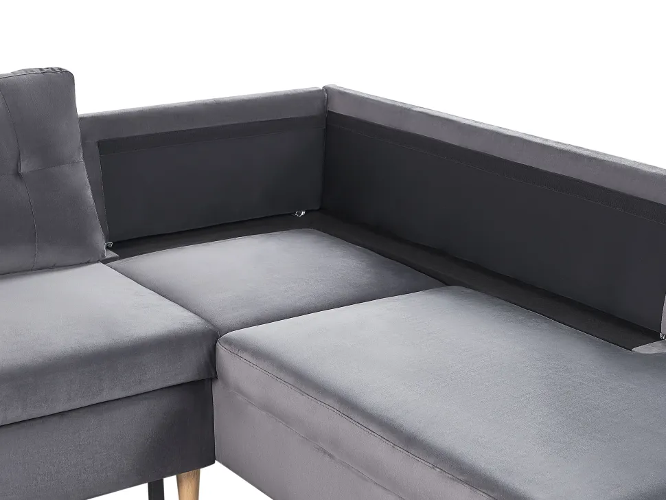 Velvet Corner Sofa Bed With Storage Grey Lerum