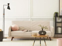 Velvet Fabric Sofa Bed Beige Senja