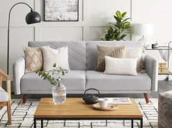 Velvet Fabric Sofa Bed Light Grey Senja