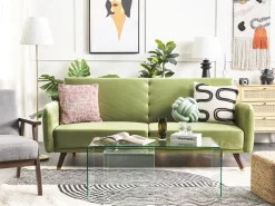 Velvet Fabric Sofa Bed Olive Green Senja