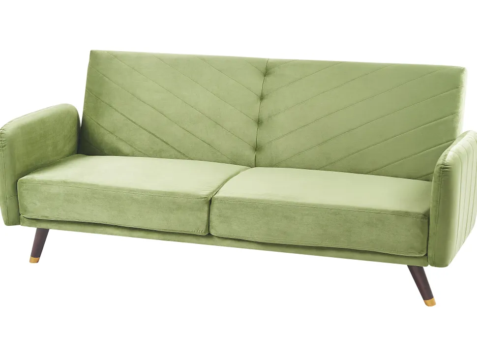 Velvet Fabric Sofa Bed Olive Green Senja