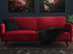 Velvet Fabric Sofa Bed Red Senja