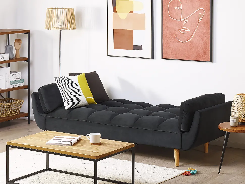 Velvet Sofa Bed Black Asby