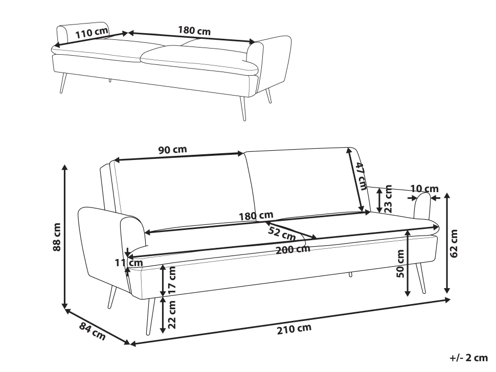 Velvet Sofa Bed Black Vettre