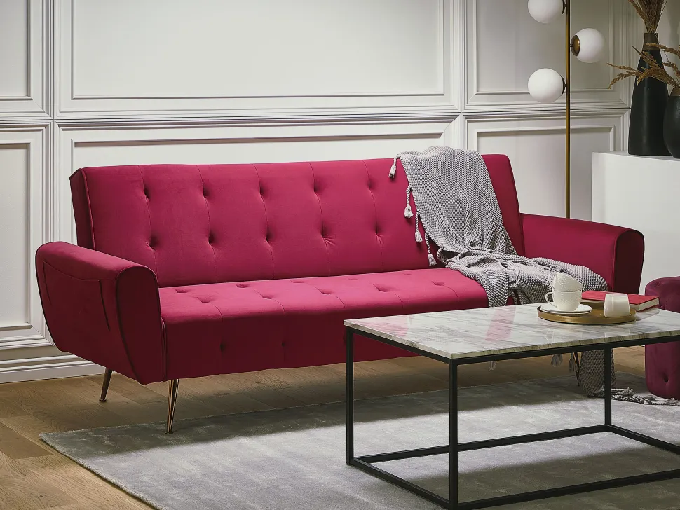 Velvet Sofa Bed Burgundy Selnes