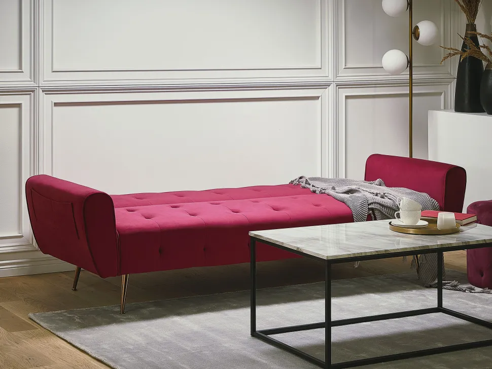 Velvet Sofa Bed Burgundy Selnes
