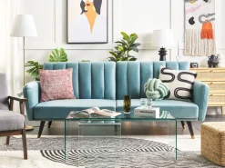 Velvet Sofa Bed Light Blue Vimmerby