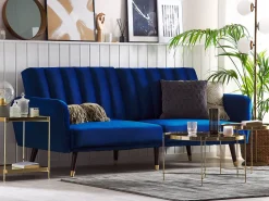Velvet Sofa Bed Navy Blue Vimmerby