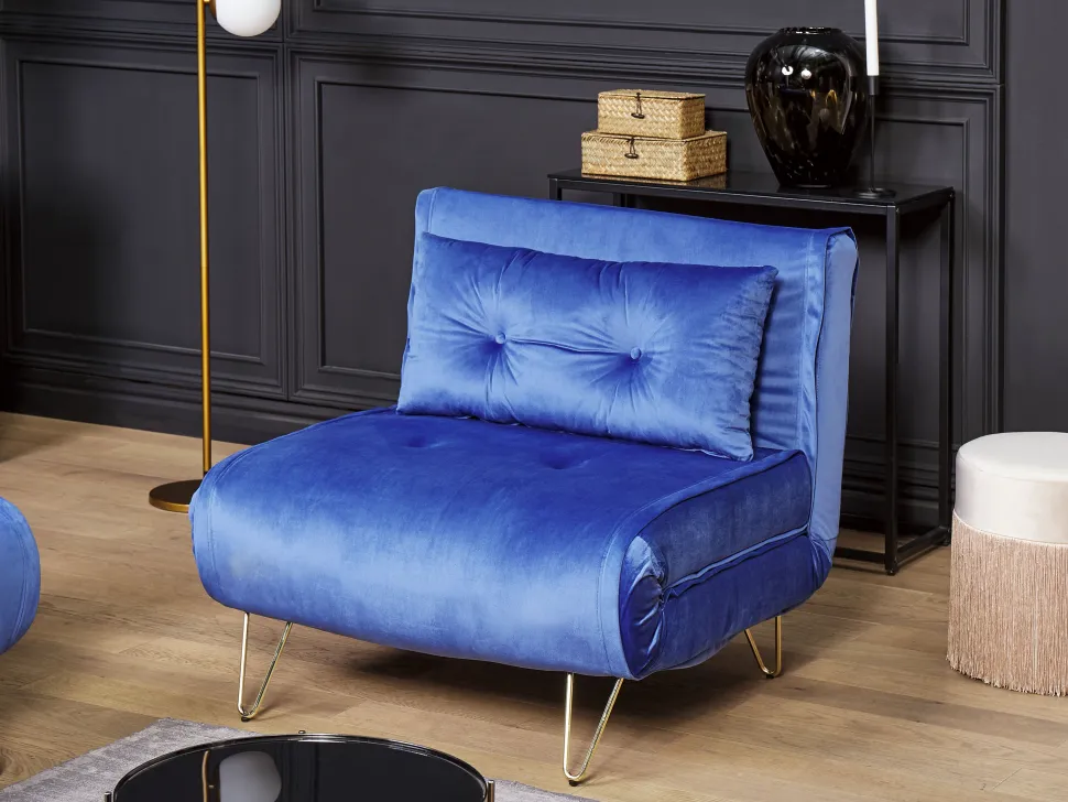 Velvet Sofa Bed Navy Blue Vestfold