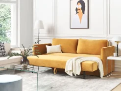 Velvet Sofa Bed With Storage Yellow Eksjo