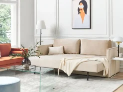 Velvet Sofa Bed With Storage Beige Eksjo