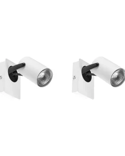 Wandleuchte Metall Weis / Schwarz 2Er Set Rund Klip