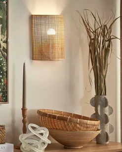 Wandleuchte Rattan Naturfarben Halbrund Demitrie